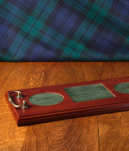 Wooden Serving Tray for a Whisky or Brandy 3 Piece Crystal Set.
