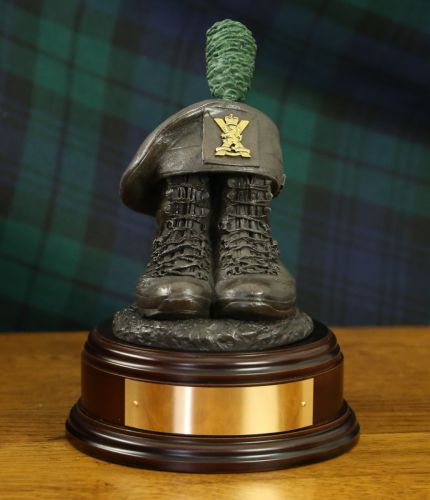 5th Battalion, Royal Regiment of Scotland Boots and TOS, cast in cold resin bronze and mounted on a choice of base with included optional engraved brass plate. There's a choice of wooden bases.
