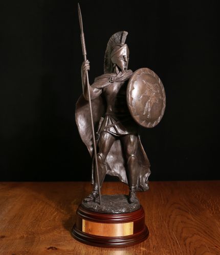 A 12" tall Spartan Warrior with a Pegasus and Bellerophon British Airborne Foces Shield. A great gift for any Airborne Warrior. We include the wooden base and an engraved brass plate
