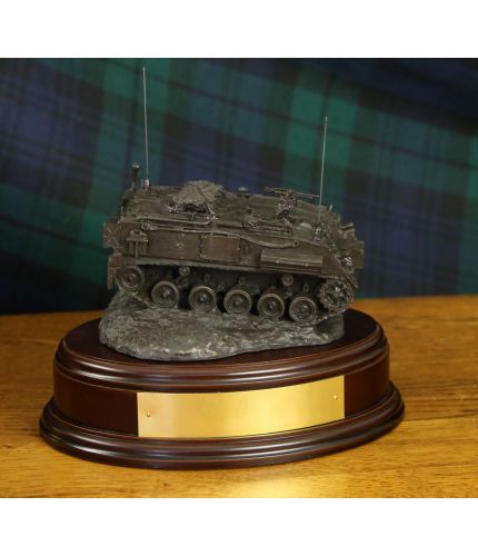 A cold cast bronze presentation piece of a FV432 Armoured Fighting Vehicle. We offer it mounted onto a choice of base , badged and with an engraved brass plate.