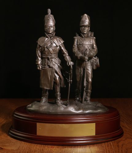 Based on the famous painting a Rifleman and Officer of the 95th Rifles at Corunna in 1808. We offer a choice of finish, wooden base and free engraving