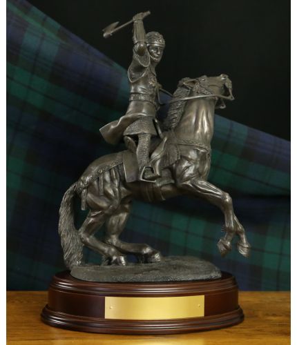 The Death of Henry de Bohun. - The Sculpture of Robert Bruce stands 15" tall and 10" wide and 9" deep. We provide the wooden base and an engraved brass plate free of charge with this cold cast bronze and pewter sculpture.