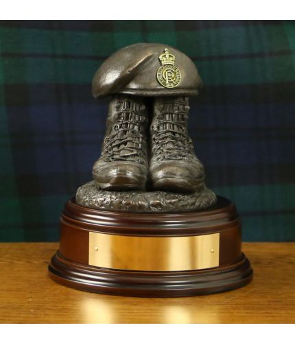 Blues and Royals Household Cavalry Regiment Boots and Beret, handmade and cast in cold resin bronze. We offer a range of wooden base and engraving options