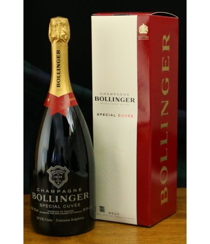 A 150cl magnum of Bollinger Special Cuvee Champagne.  The perfect celebration gift which we further enhance with your own message and design on the front. We work with you after ordering and agree the design prior to engraving. 
