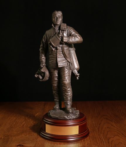 Male British Firefighter, Stand Down, Bronze Fire Service Farewell with a personal engraved brass plate to make a great gift for a retiring fireman after years of service. We offer a choice of wooden bases and free engraving