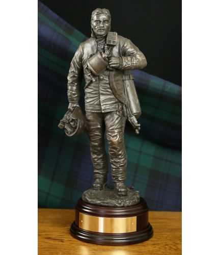 Male British Firefighter, Stand Down, Bronze Fire Service Farewell with a personal engraved brass plate to make a great gift for a retiring fireman after years of service. We offer a choice of wooden bases and free engraving