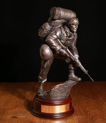 Anyone who served in the British Army during the 1970's, 80's and 90's will instantly recognize this 12" sculpture. Perfect for BAOR, Rural Ulster Patrols and the Falklands War. We add your badge and offer free engraving.