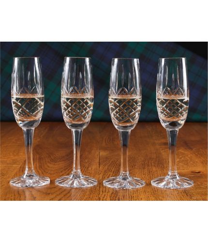 Champagne Flutes, Panel Style, Set of four, Engraved and Gift Boxed