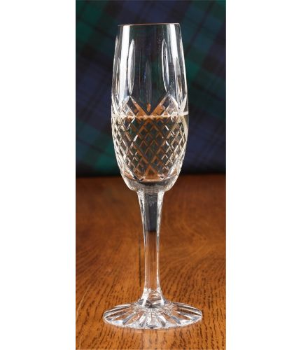 A Panel Cut Crystal Champagne Flute. Design, setup, pre-approval and engraving are Included on this piece of crystal. As this is a J product we only offer transit packing.