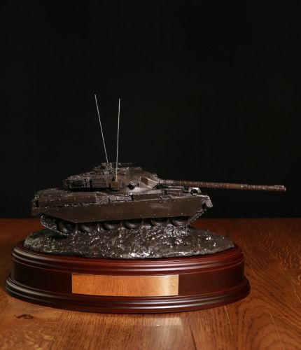 British Army Chieftain Main Battle Tank in the cold cast bronze finish. We mount it on choice of base and you can have the badge of your choice added. We also offer a free engraving service.