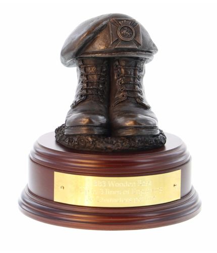 Duke of Edinburgh's Royal Regiment Boots and Beret cast in cold resin bronze and we offer this Boots and Beret on a choice of presentation bases, the BB2, BB3 and BB4 have room to add an engraved plate.