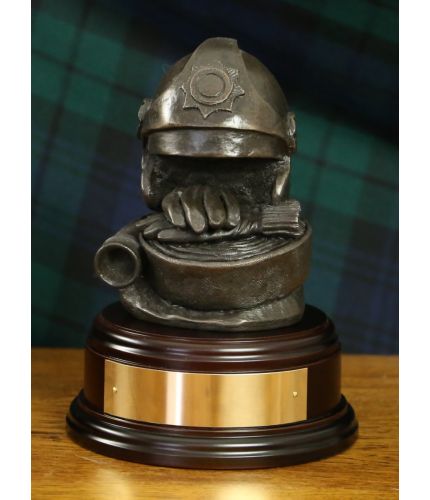 This is the British Fire & Rescue Service. Cromwell Helmet, Gloves and Hose. On the bases that fit one we includes a personalised engraved jewellers brass plate at no extra charge, just add your wording in the options above.