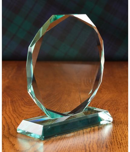 This is the 18cm tall glass hexagon. It makes a perfect award idea and can be displayed on a desk top, coffee table or shelf. We include all engraving as part of the service. (We sort out the engraving after you order)