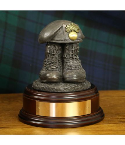 Grenadier Guards Drill Boots and Beret, cast in cold resin bronze and mounted on a choice of presentation bases with included optional engraved brass plate.