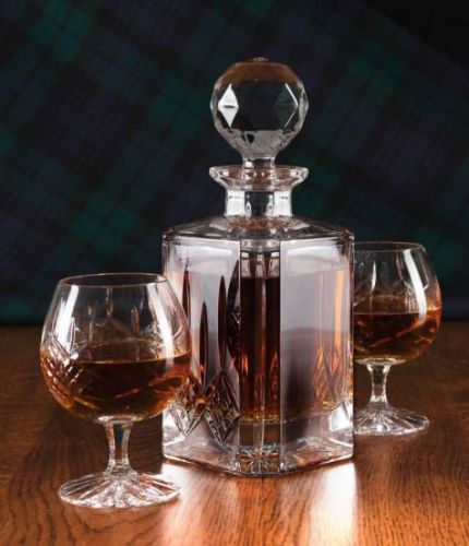 Brandy decanter and goblet gift set with hand engraving. A great retirement gift idea.,