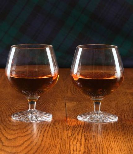 A pair of Plain crystal brandy goblets sold fully engraved with a lovely satin lined gift box. 