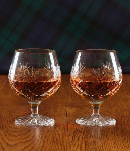A pair of Fully Cut crystal brandy goblets sold mounted into a lovely satin lined gift box. 

Fully Cut Crystal cannot be engraved.