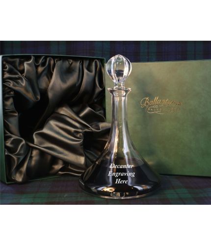 Port Ships Decanter in a plain style which we offer fully engraved to order. The decanter is sold with its own lovely satin lined presentation box. As part of the order process we will send you pre-engraving drafts for approval.
