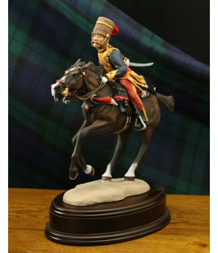 Officer of the 11th Hussars at the Charge of the Light Brigade during the Crimean War. We offer a choice of wooden base and we also offer a free engraved brass plate.
