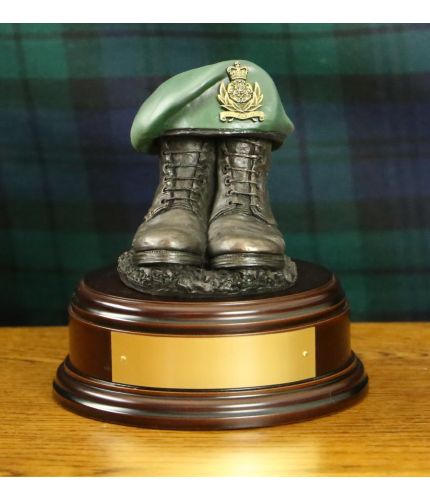 Intelligence Corps Bronze Drill Boots and Painted Beret. We mount it on a variety of wooden presentation bases. Some with included optional engraved brass plate.