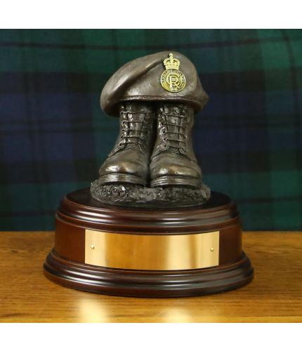 Life Guards Cavalry Regiment Boots and Beret, hand made and cast in cold resin bronze. We offer a range of wooden base and engraving options