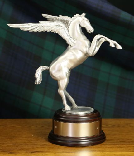 We have a buffed pewter Pegasus on a choice of wooden base. We also include and engraved plate if you require it. 