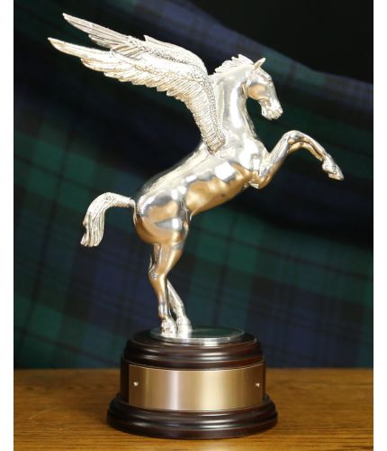 We have a polished pewter Pegasus on a choice of wooden base. We also include and engraved plate if you require it. 