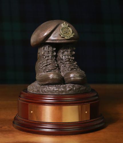 Royal Military Police Tactical Boots and Beret, cast in cold resin bronze and mounted on a choice of presentation bases with included optional engraved brass plate.