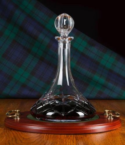 Port Decanter, Fully Cut, 1 Piece Tray Set consisting of a Ships Decanter on its own serving tray. We offer free engraving on the wooden Tray and the set is sold in its own dark green satin lined presentation boxes