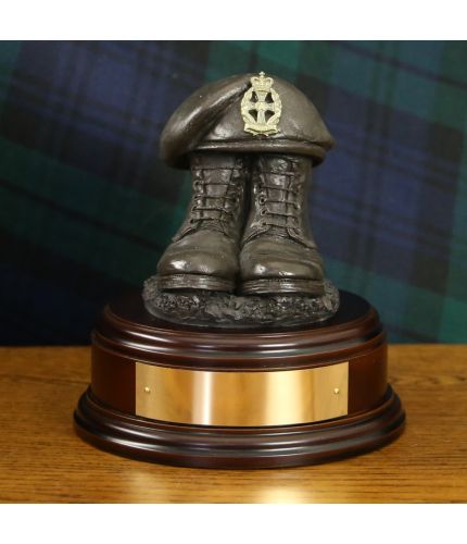 Queen Alexandra's Royal Army Nursing Corps or QARANC Boots and Beret commemorative military sculpture and farewell gift. We offer a choice of wooden base, some options with engraved brass plates.
