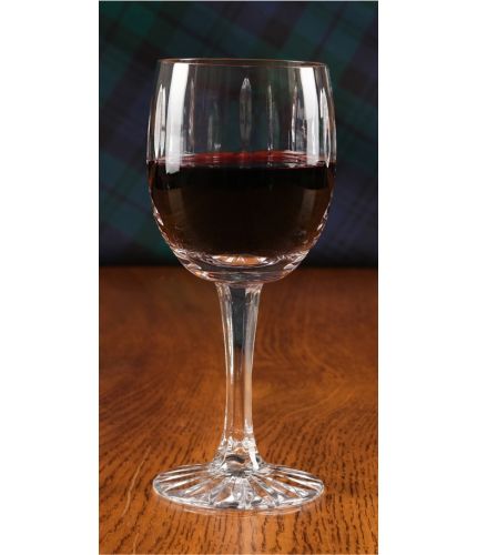 A Panel Cut Crystal Red Wine Goblet. Design, setup, pre-approval and engraving are Included on this piece of crystal. As this is a J product we only offer transit packing.