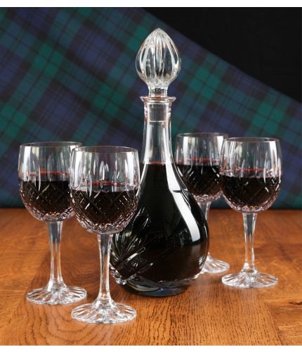 This is a 5 piece Red Wine Hosting Set consisting of a Wine Decanter and 4 Red Wine Glasses. They are Mixed in Style which means that the glasses are fully cut and the decanter is plain.