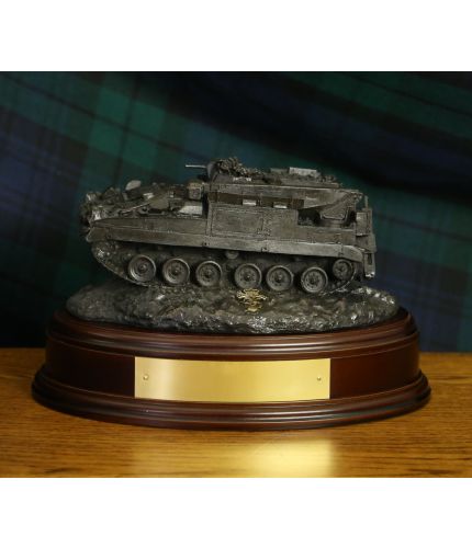 REME Warrior 512 Repair Vehicle in cold cast bronze. We offer the standard wooden base and an engraved brass plate as standard on this presentation piece.