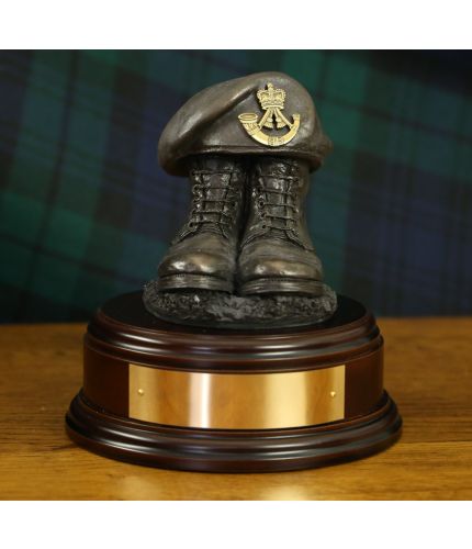 The Rifles Drill Boots and Beret, cast in cold resin bronze and we offer this Boots and Beret on a choice of presentation bases, the BB2, BB3 and BB4 have room to add an engraved plate.