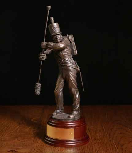 A Royal Artillery Gunner from the Battle of Talavera in 1809 made in cold cast bronze, 8" scale. We include this base and a brass engraved plate as standard. 