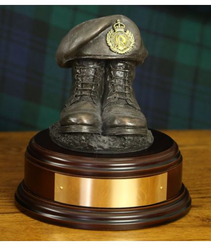 Royal Engineers, RE,  Boots and Beret, cast in cold resin bronze and we offer this Boots and Beret on a choice of presentation bases, the BB2, BB3 and BB4 have room to add an engraved plate.