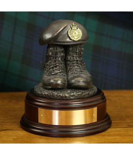 Royal Engineers, RE, Tactical Boots and Beret, cast in cold resin bronze and we offer this Boots and Beret on a choice of presentation bases and engraving.