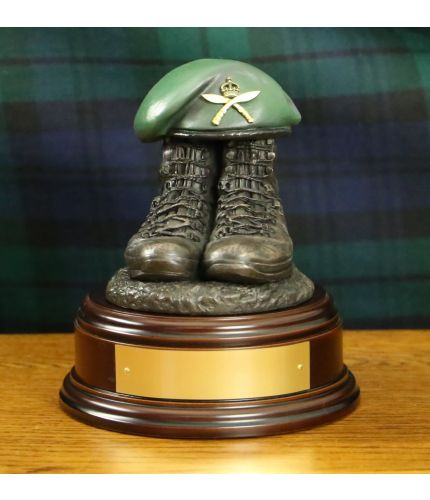Royal Gurkha Rifles Tactical Bronze Boots and Painted Green Beret. We mount it on a variety of wooden presentation bases. Some with included optional engraved brass plate.