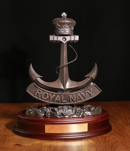 This is the 12" tall Royal Navy 'Fouled Anchor' Crest in 3D. We are able to offer it in Cold Cast Bronze, Traditional Hot Cast Bronze and Silver. We also offer various wooden or granite base options and an engraving plate if required.