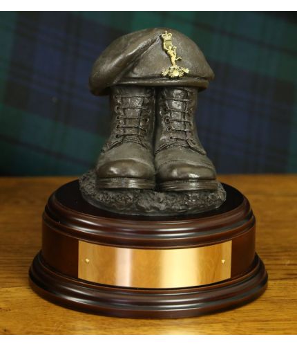 Royal Signals Boots and Beret, cast in cold resin bronze and mounted on a variety of wooden presentation bases. We offer an engraved brass plate with the BB2, Bb3 and BB4 options.