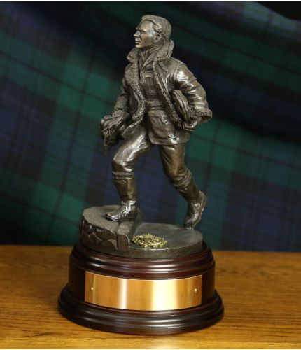 Commonwealth and Allied Battle of Britain Scramble Fighter Pilot of World War Two sculpted in an 8" scale, Cold Cast Bronze Finish. We include the wooden base and an engraved brass plate if required
