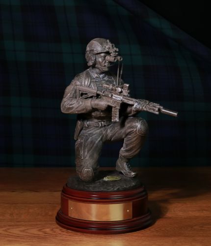 12" scale cold cast bronze resin sculpture of a Royal Marine WO1 Regimental Sergeant Major. We offer this fantastic commemorative sculpture in bronze, painted or silver with a choice of wooden bases and engraving options.