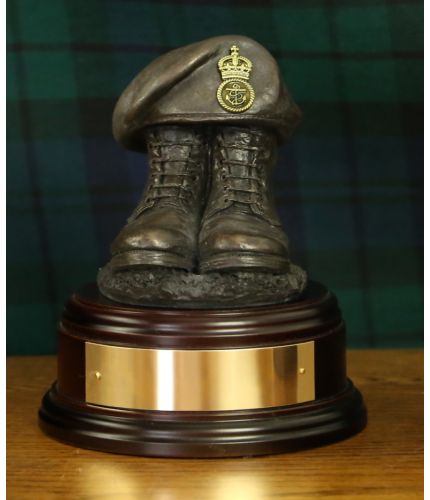 Royal Navy Petty Officer Boots and Beret, cast in cold resin bronze and mounted on a variety of wooden presentation bases. Some with included optional engraved brass plate.