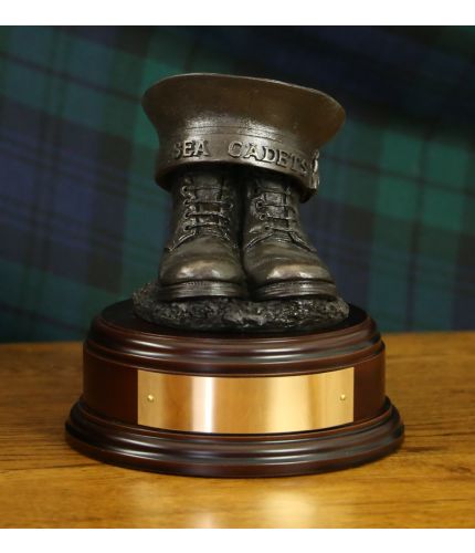 Royal Navy Sea Cadet Boots and Cap. There's a choice of wooden base options, and with some of them we offer a free engraved brass plate on the BB2, BB3 and BB4 Options.