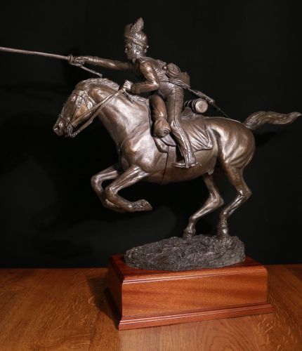Limited Edition Royal Scots Grey 1815. The RIDER is sculpted at a 12" scale making this a magnificent centrepiece. Mounted on a solid mahogany wooden base as standard, we include the engraved commemoration plates. Only 200 will ever be made. 