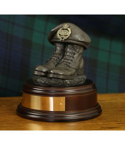 Royal Tank Regiment, or RTR Boots and Beret, cast in cold resin bronze and we offer this Boots and Beret on a choice of presentation bases, the BC2, BC3 and BC4 have room to add an engraved plate.