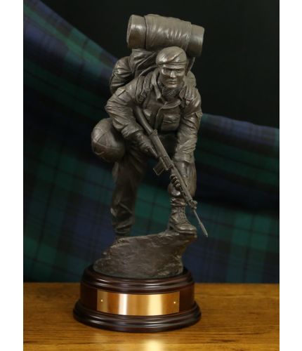 Anyone who served in the British Army during the 1970's, 80's and 90's will instantly recognise this 12" sculpture. Perfect for BAOR, Rural Ulster Patrols and the Falklands War. We add your badge and offer free engraving.
