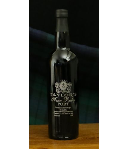 An engraved bottle of Taylors Fine Ruby Port. We include the design, setup pre-approval and engraving service as part of this product. Taylors port makes an excellent gift idea for weddings, christenings, anniversaries, at Christmas and for a birthday