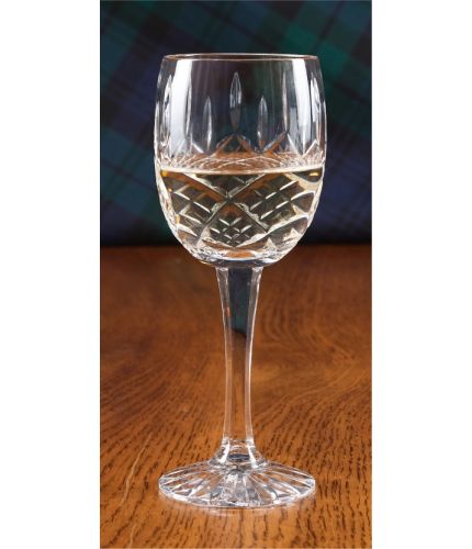 A Panel Cut Crystal White Wine Glass. Design, setup, pre-approval and engraving are Included on this piece of crystal. As this is a J product we only offer transit packing.