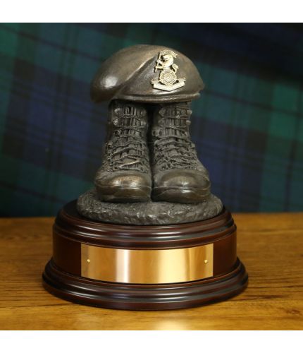 Yorkshire Regiment Drill Boots and Beret, cast in cold resin bronze and we offer this Boots and Beret on a choice of presentation bases, the BB2, BB3 and BB4 have room to add an engraved plate.